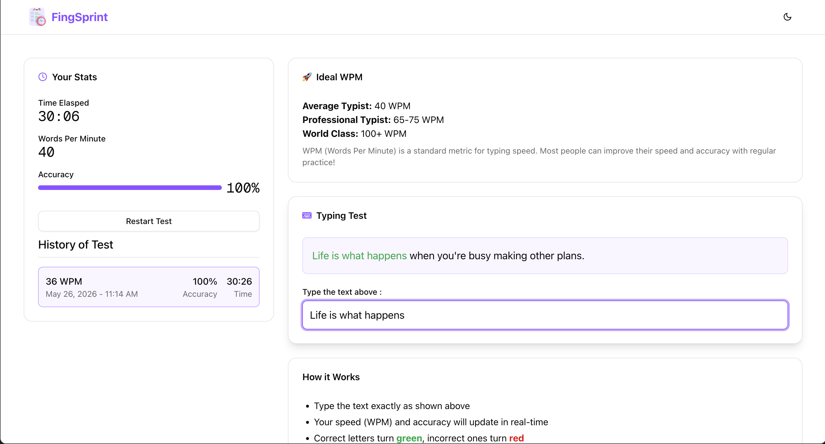 FingSprint - Typing Speed Test